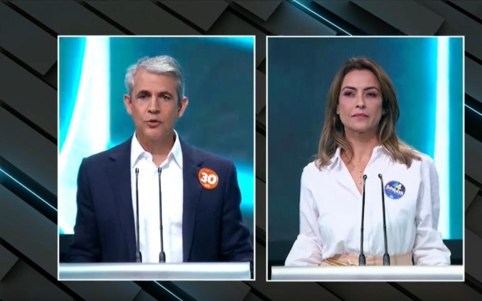 Debate predsidencial: Felipe D'Avila e Soraya Thronicke — Foto: Reprodução/SBT