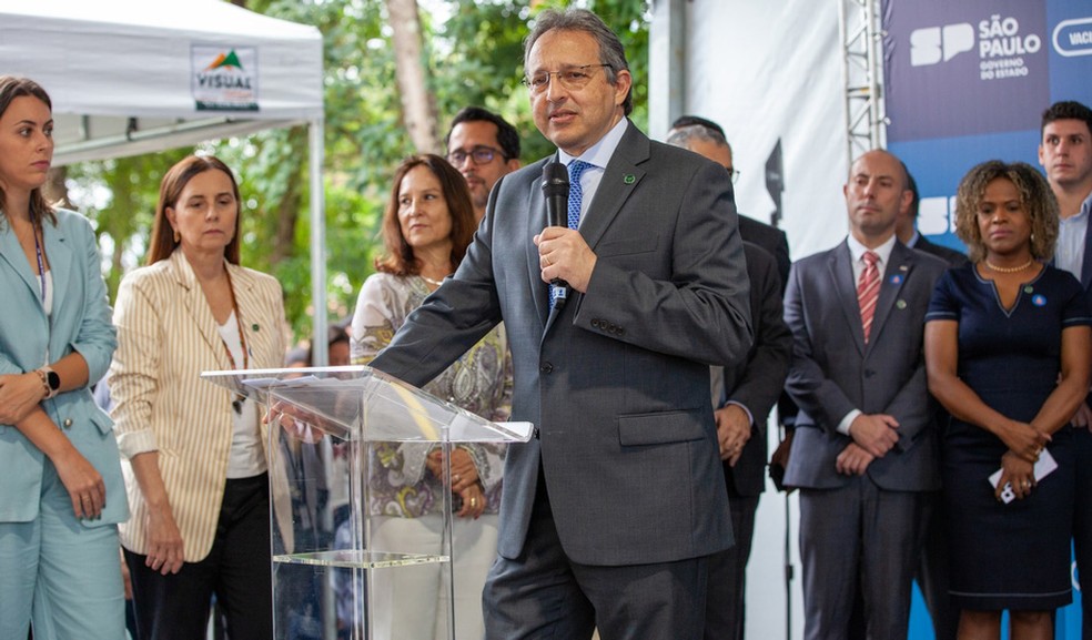 Na inauguração do Museu da Vacina, quando Tarcísio de Freitas defendeu o Butantan — Foto: Divulgação