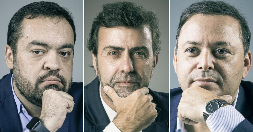 Candidatos ao governo do Rio (à partir da esq.) Cláudio Castro, Marcelo Freixo e Rodrigo Neves — Foto: Leo Martins/Agência O Globo