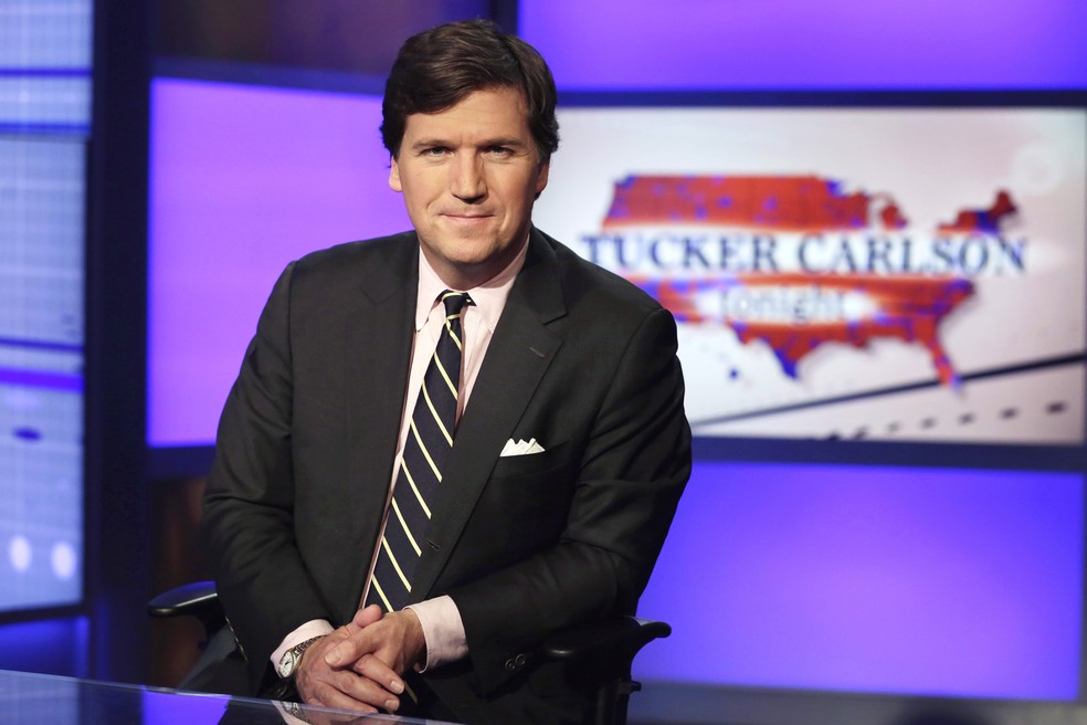 Tucker Carlson, apresentador da Fox News, deixará rede — Foto: Foto AP/Richard Drew, Arquivo