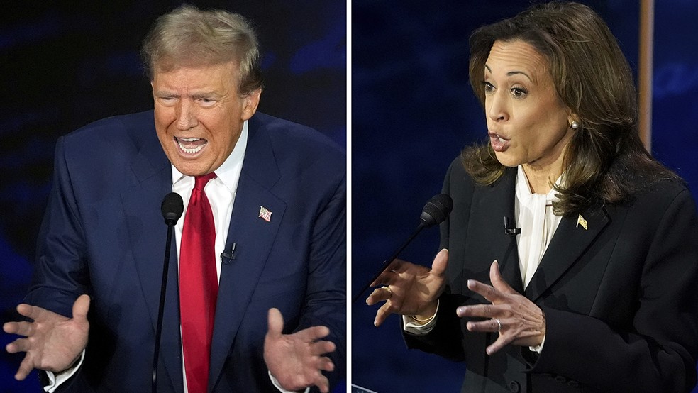 O republicano Donald Trump e a democrata Kamala Harris disputam a Casa Branca em novembro de 2024 — Foto: Alex Brandon/AP Photo