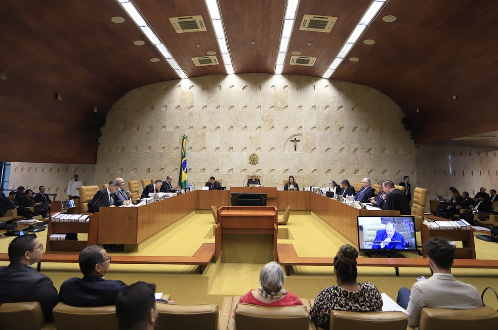Sessão de julgamento de réus envolvidos nos atos do 8 de janeiro — Foto: Rosinei Coutinho/SCO/STF