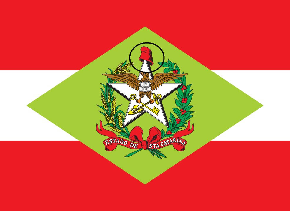 Bandeira de Santa Catarina com o boné frígio em destaque — Foto: Reprodução
