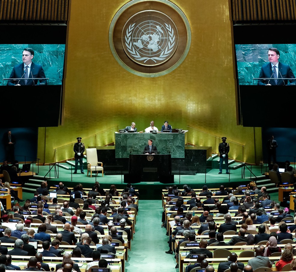 Jair Bolsonaro na Assembleia Geral da ONU em 2019. — Foto: Alan Santos/PR