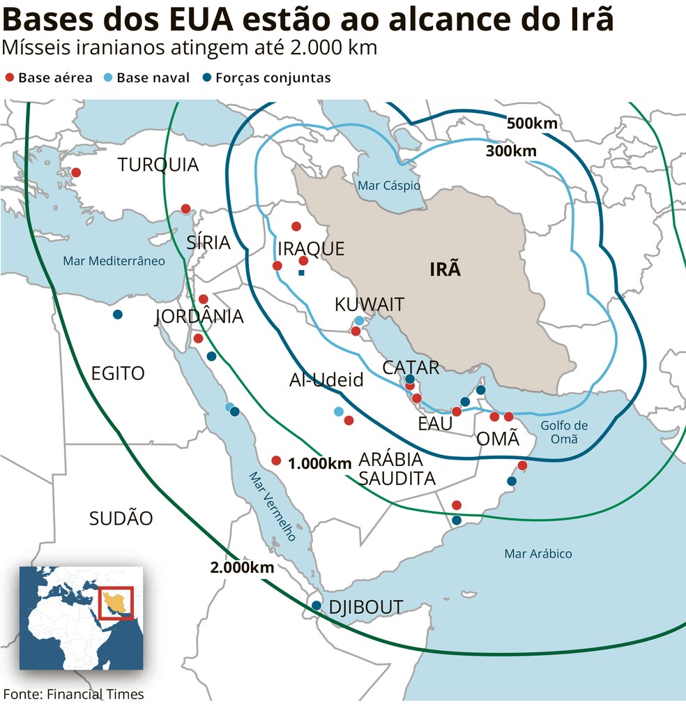 Onde estão as bases militares dos EUA no Oriente Médio — e o que elas fazem | Mundo | Valor Econômico