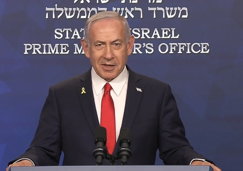 Netanyahu faz pronunciamento após ataques dos EUA ao Irã — Foto: Reprodução