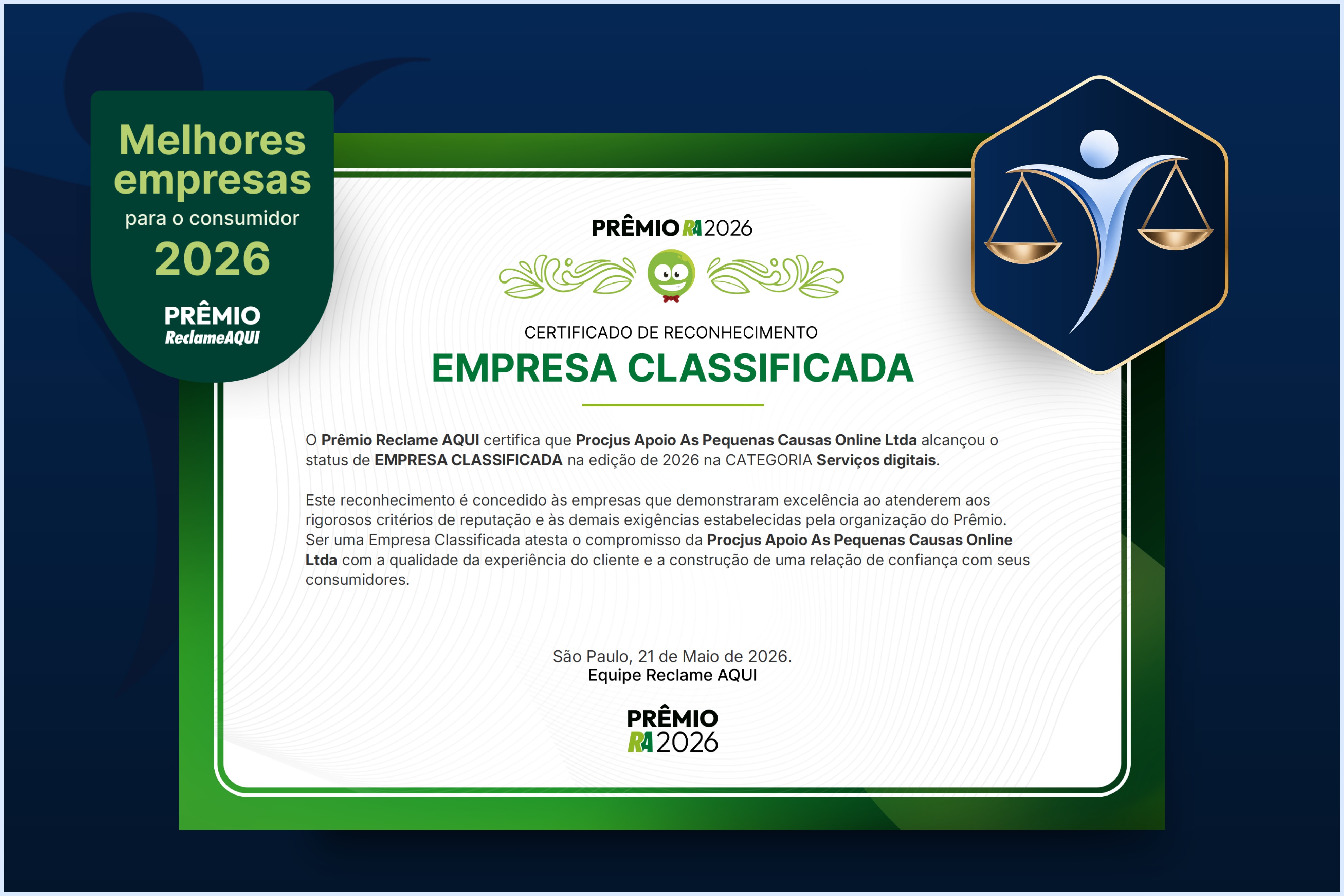 Procjus é finalista do Prêmio Reclame Aqui 2026
