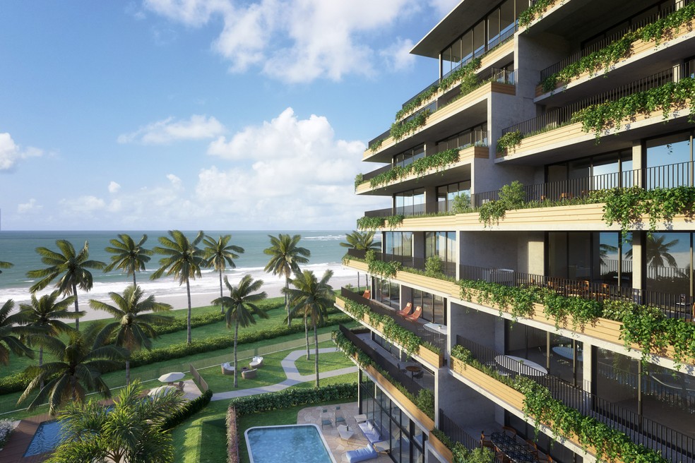 Na Praia do Paiva (PE), o Essenza tem mansões suspensas com vista para o mar — Foto: RIO AVE/DIVULGAÇÃO