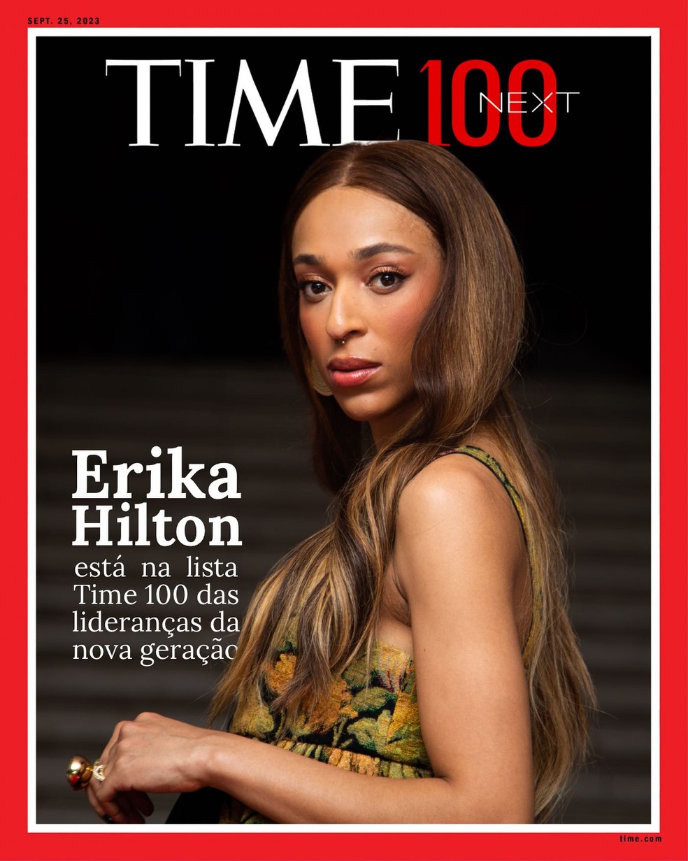 A deputada federal Erika Hilton (PSOL-SP) integra a Time100 Next, lista da revista “Time” (fotomontagem) — Foto: Facebook/Erika Hilton