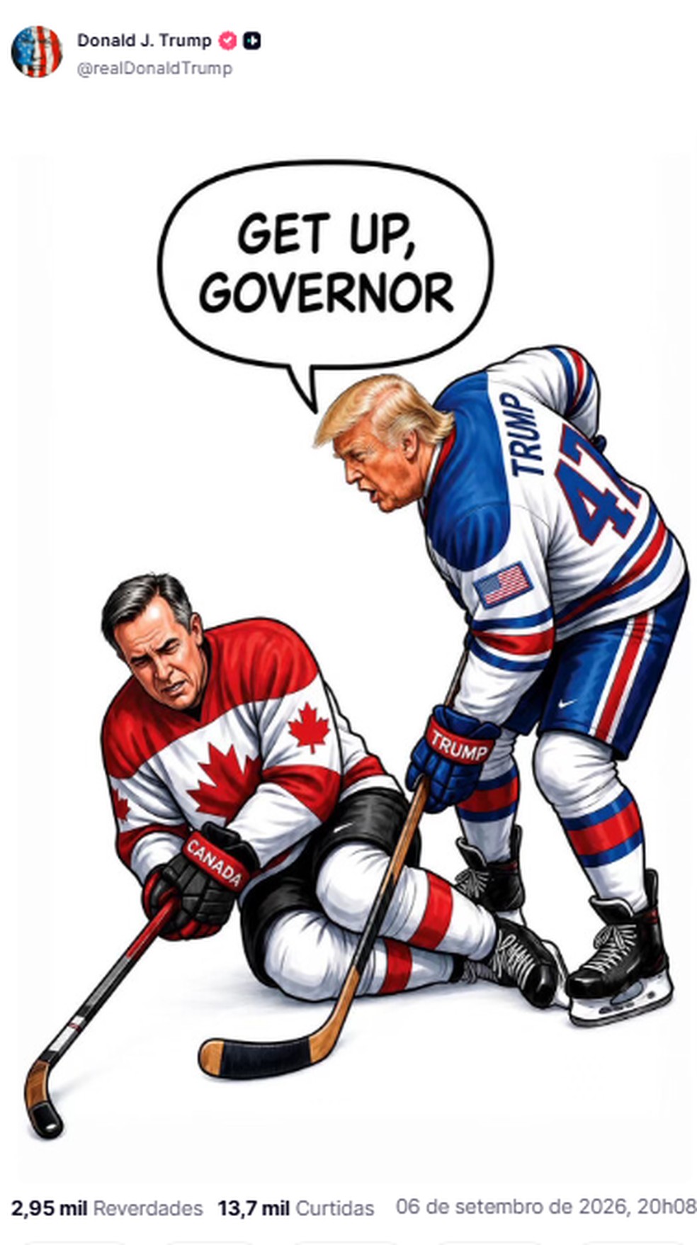 Trump provoca premiê do Canadá com desenho de partida de hóquei | Mundo | Valor Econômico