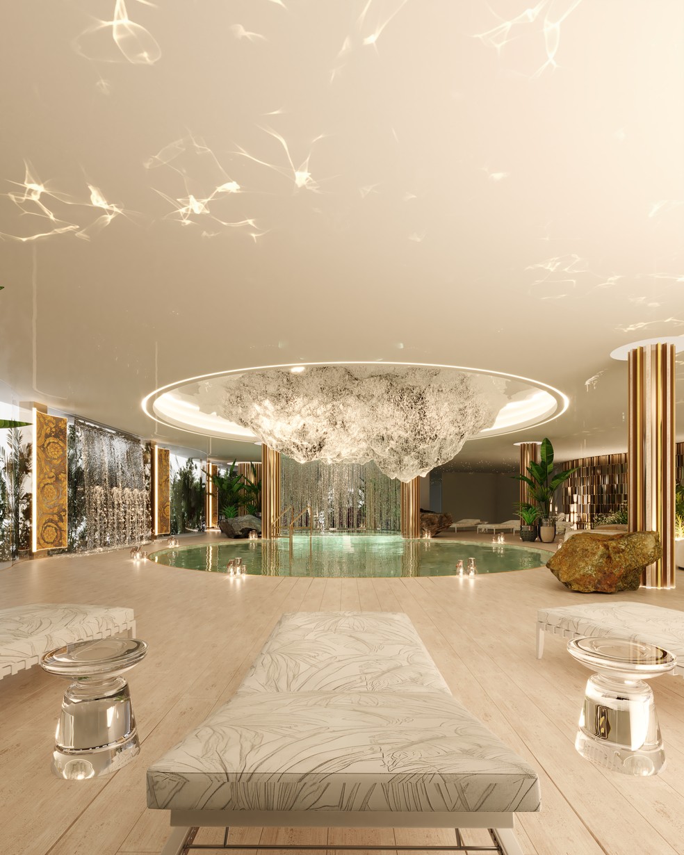 Lançado em agosto, o Atmosphere Home Spa terá o maior “wellness center” residencial do país (2,6 mil metros quadrados) e marcas italianas — Foto: DALL EMPREENDIMENTOS/DIVULGAÇÃO