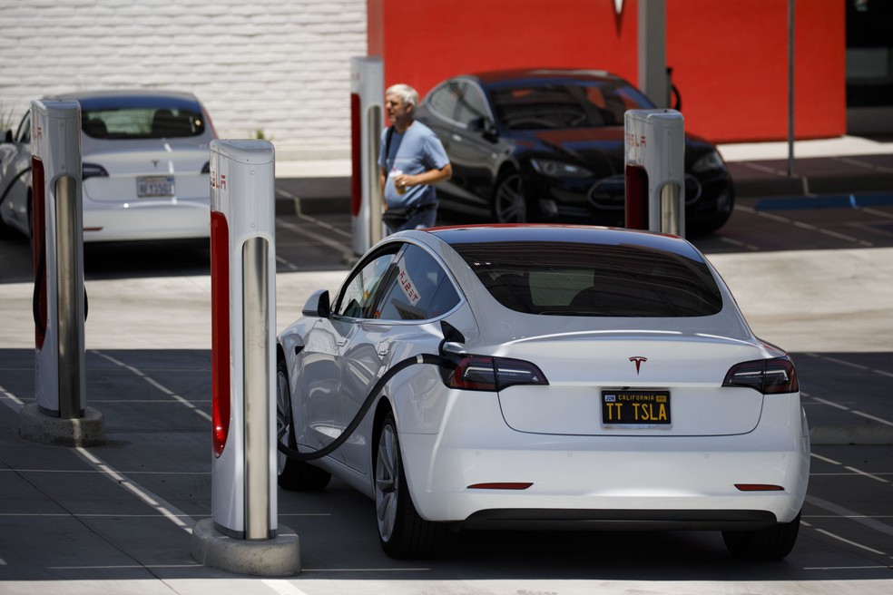 Model 3, veículo elétrico da Tesla — Foto: Patrick T. Fallon/Bloomberg