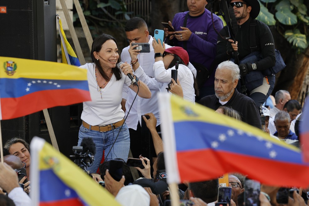 Maria Corina Machado — Foto: AP Photo/Jesus Vargas