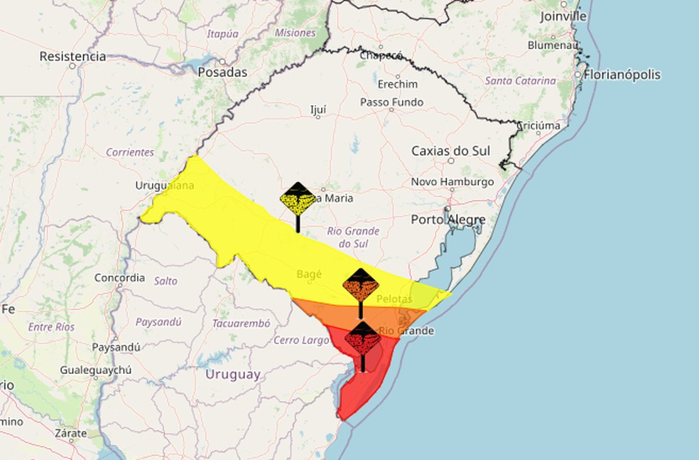 Alertas emitidos pelo Inmet nesta segunda-feira (6), válidos até às 12h de terça (7). — Foto: Instituto Nacional de Meteorologia/Reprodução