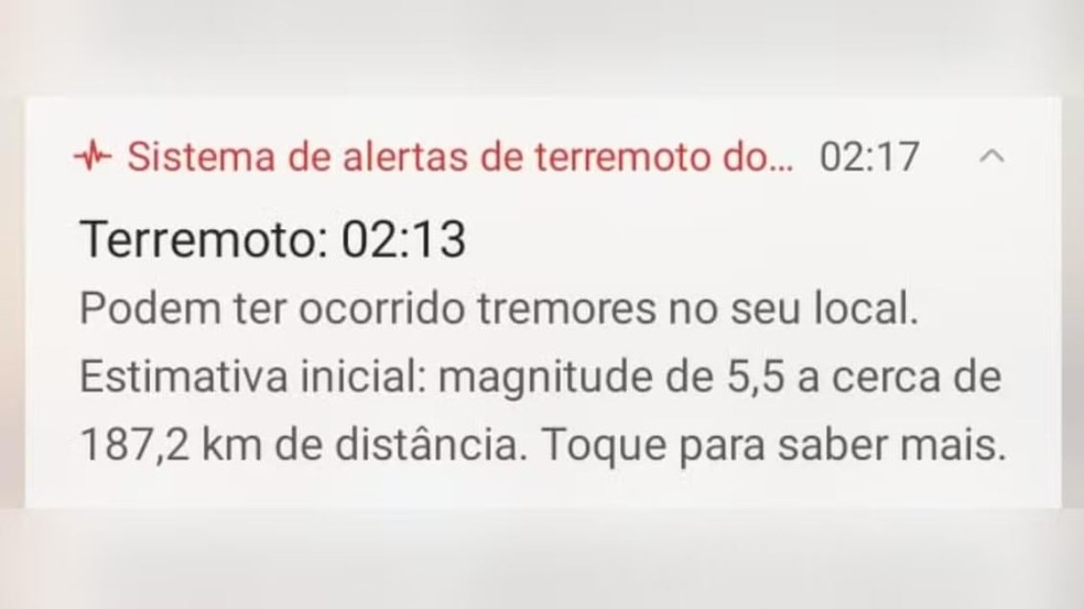 Alerta de terremoto enviado a celulares do Rio e SP — Foto: Reprodução/g1
