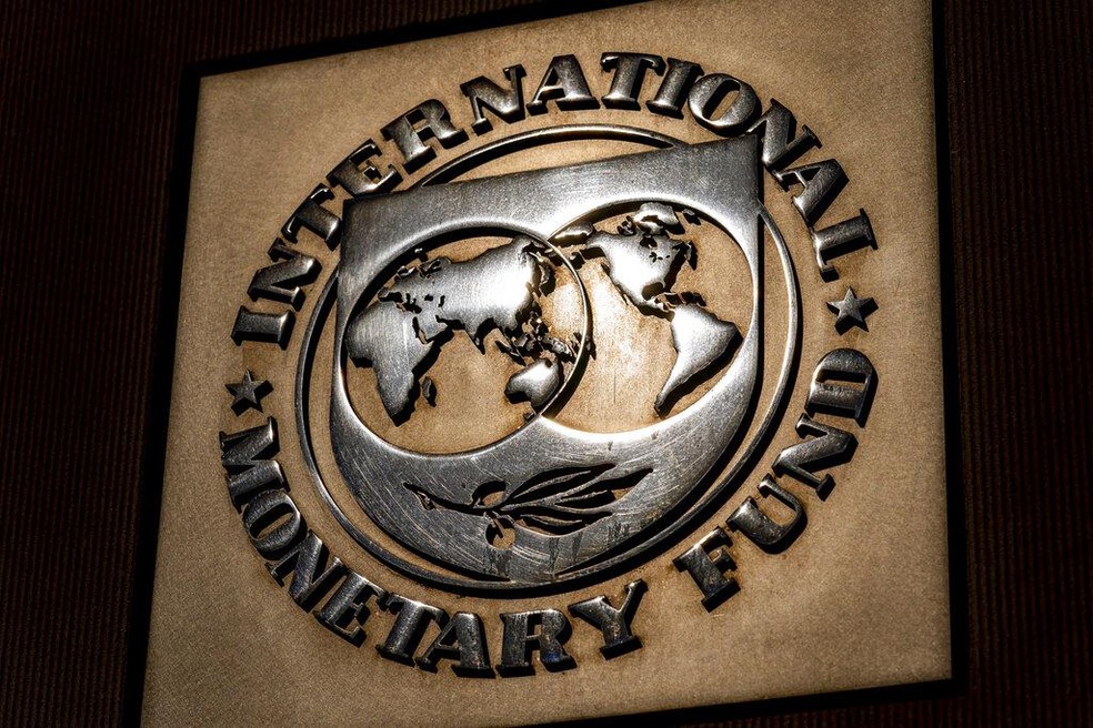 Logo do Fundo Monetário Internacional (FMI) — Foto: Andrew Harnik/AP