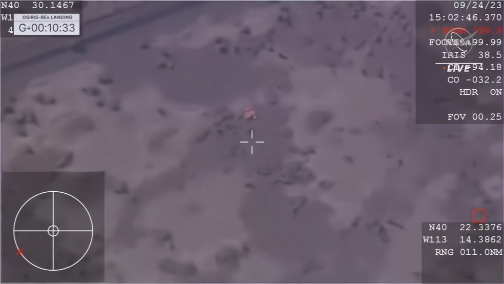 Imagem dos sistemas da NASA após o pouso da cápsula com amostras do asteroide Bennu — Foto: Reprodução/YouTube/NASA