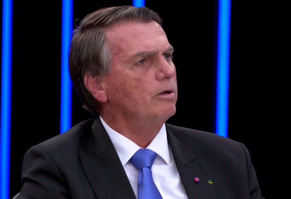 Bolsonaro mente no “Jornal Nacional” ao afirmar que não xingou o ministro Alexandre de Moraes, do Supremo Tribunal Federal, a quem chamou de ‘canalha’ — Foto: Reprodução da TV