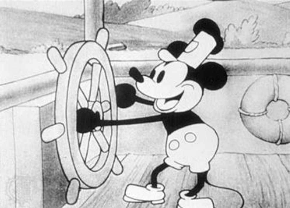  O ratinho ficou conhecido pelo público na animação “Steamboat Willie”, um curta-metragem preto e branco — Foto: Reprodução Steamboat Willie/Wikipédia