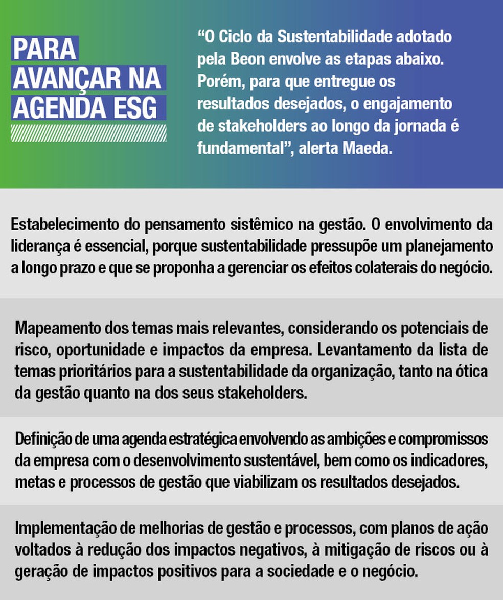 Plano de ação recomendado para implementar estratégias de ESG — Foto: G.Lab
