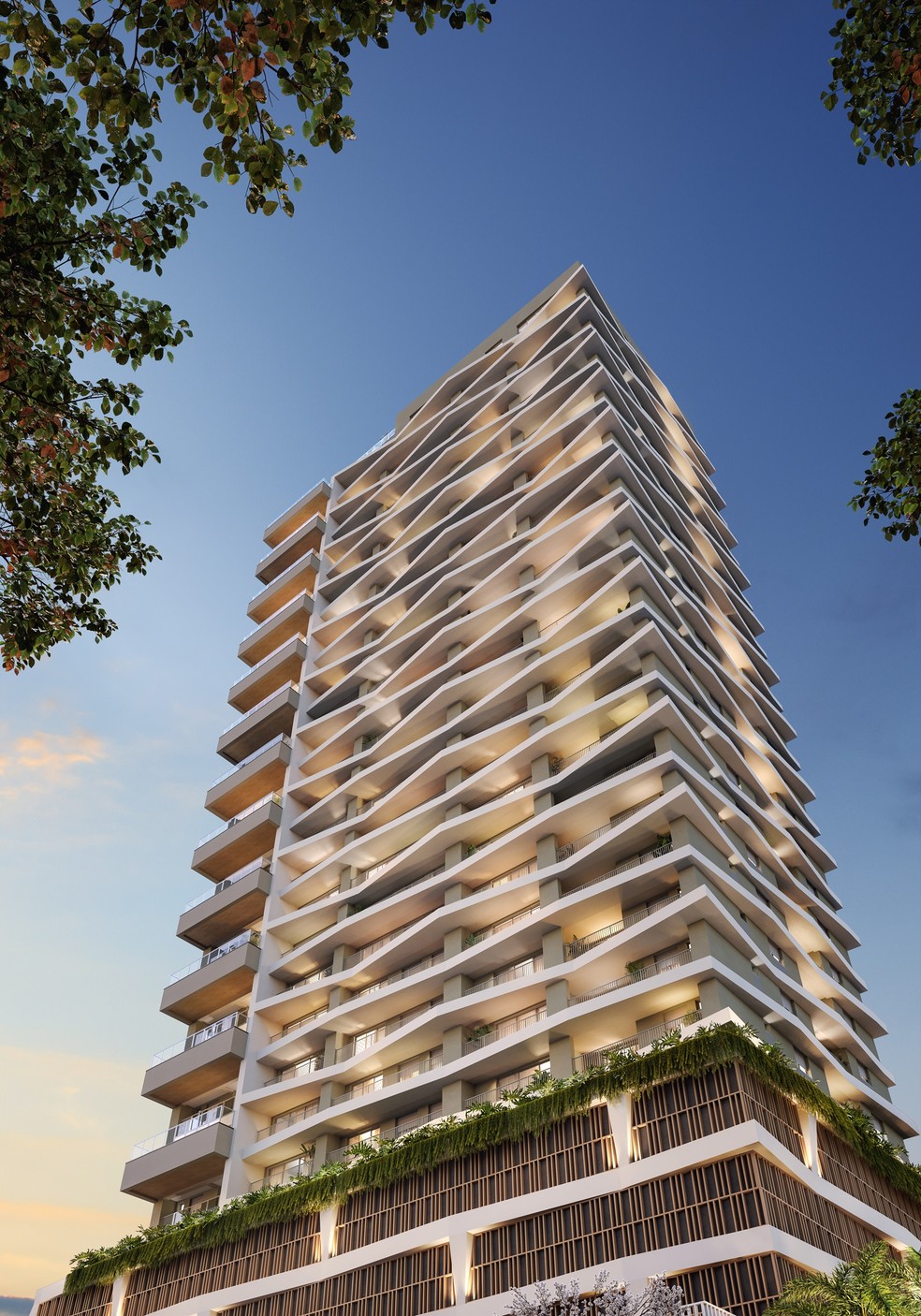 Com fachada moderna e “praia” no “rooftop” (detalhe), o novo City Way é voltado para investidores e público jovem — Foto: CITY SOLUÇÕES URBANAS/DIVULGAÇÃO