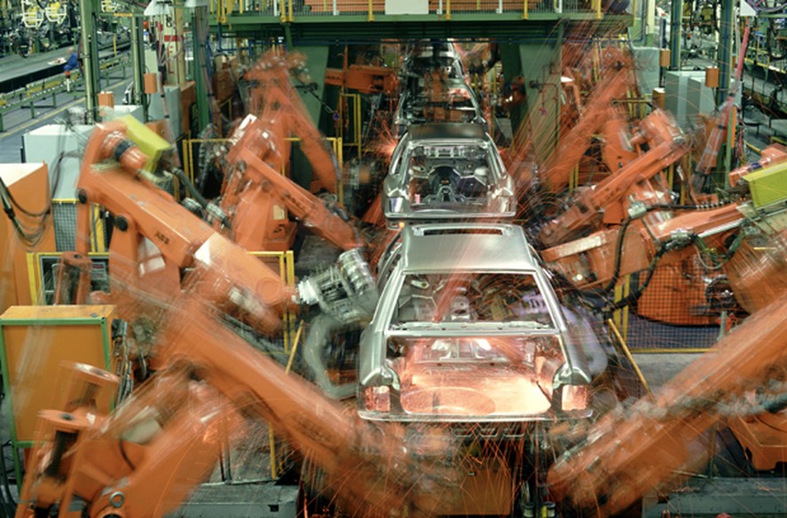 car industry, car assembly by robot welding, germany