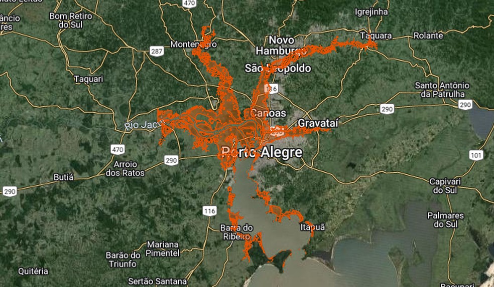 Mapas: Compare tamanho da enchente em Porto Alegre com São Paulo e Rio ...