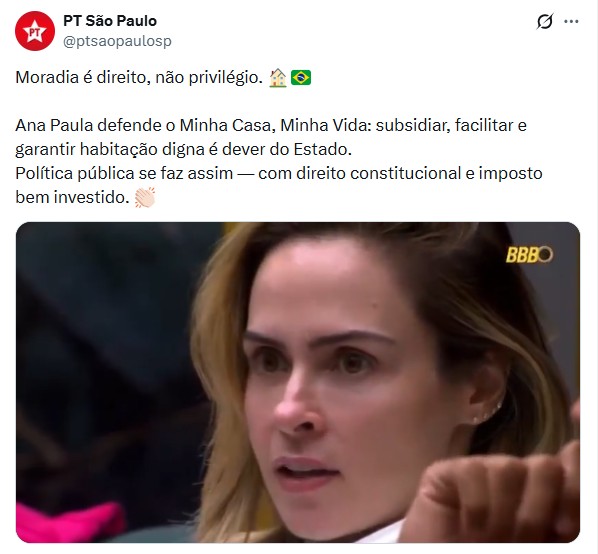 PT busca engajamento com falas de Ana Paula do BBB