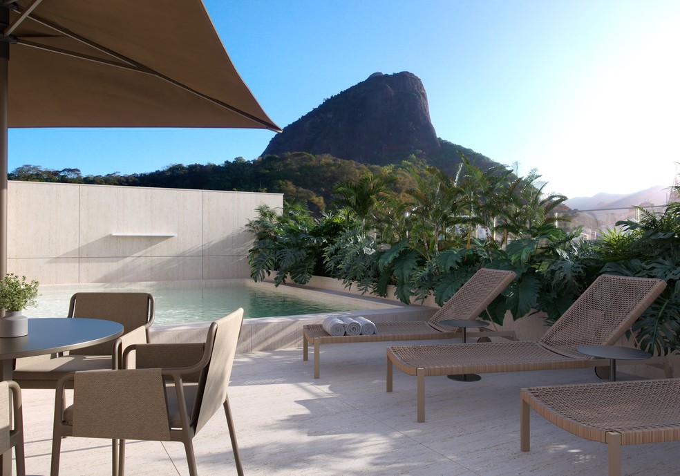 Área da piscina no rooftop do Stay Ludolf com vista de tirar o fôlego — Foto: AROS INC/DIVULGAÇÃO