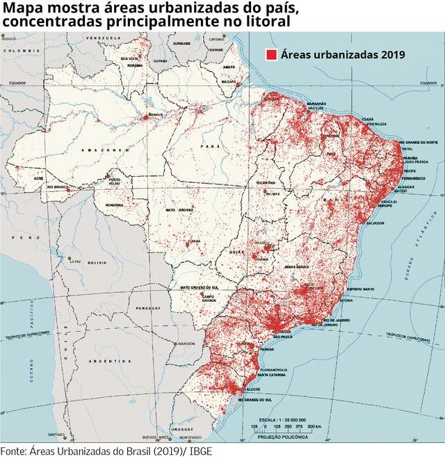 Áreas urbanizadas são menos de 0,6% do território brasileiro, diz IBGE ...