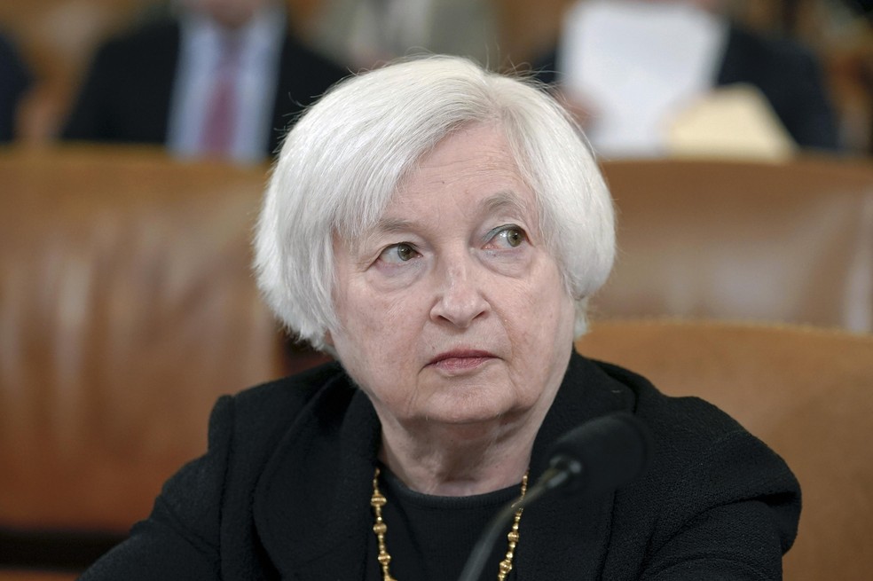 Secretária do Tesouro dos Estados Unidos, Janet Yellen — Foto: Mariam Zuhaib/AP