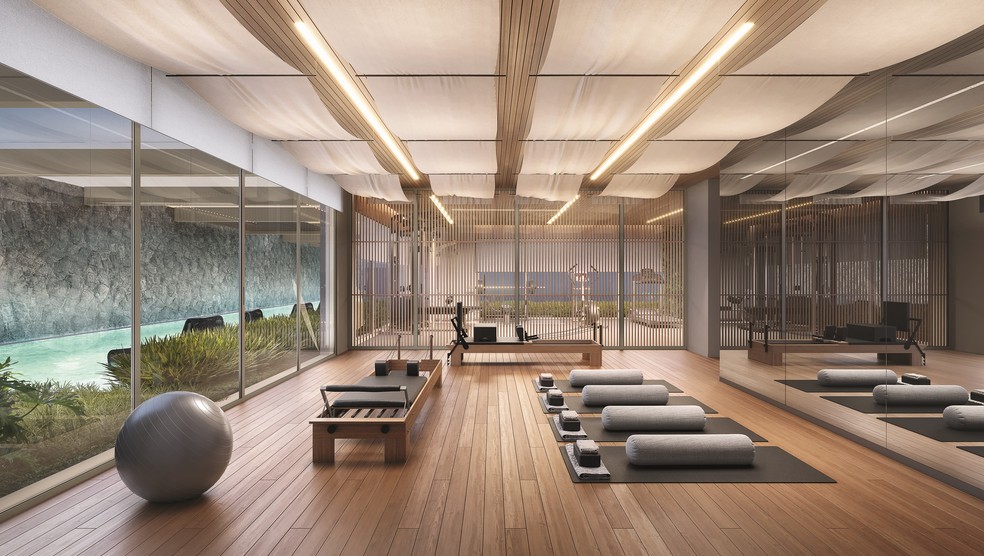 Sala de pilates no Groenlândia 77, na capital paulista: “wellness design” — Foto: LINDENBERG/DIVULGAÇÃO