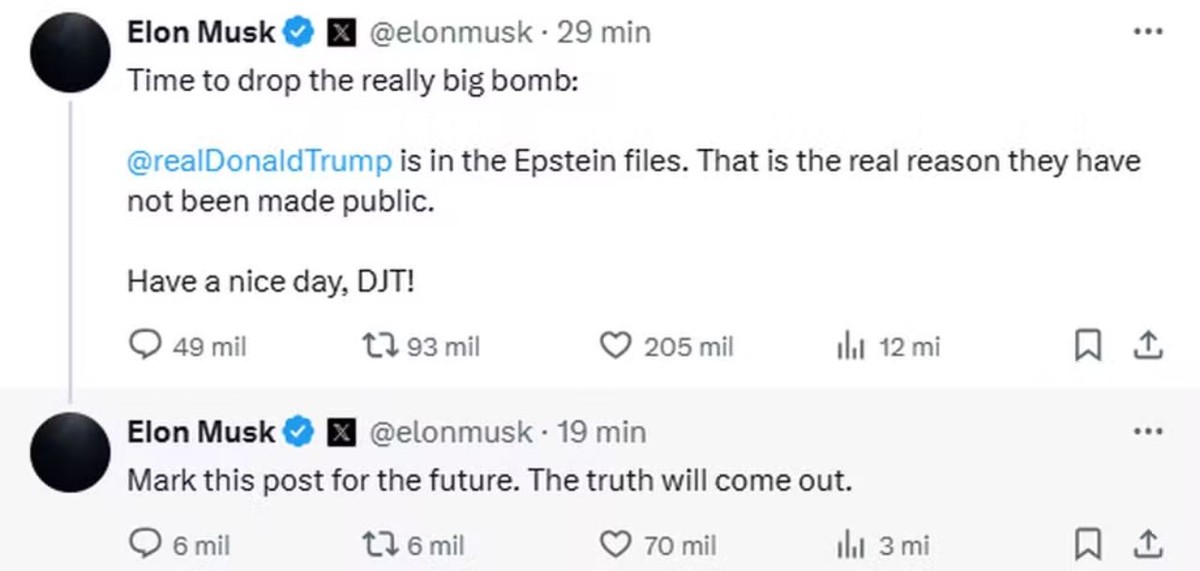 Elon Musk deleta tuíte que associava Trump ao caso Epstein