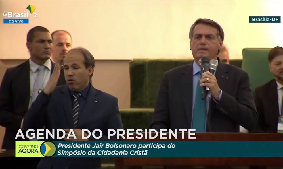 Jair Bolsonaro discursa para pastores em Brasília — Foto: Reprodução/TV Brasil