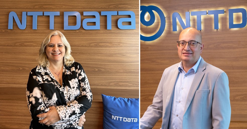 Carla Schwarzer, head de Cybersecurity, e Thales Cyrino, diretor de vendas de Cybersecurity da NTT DATA — Foto: Divulgação