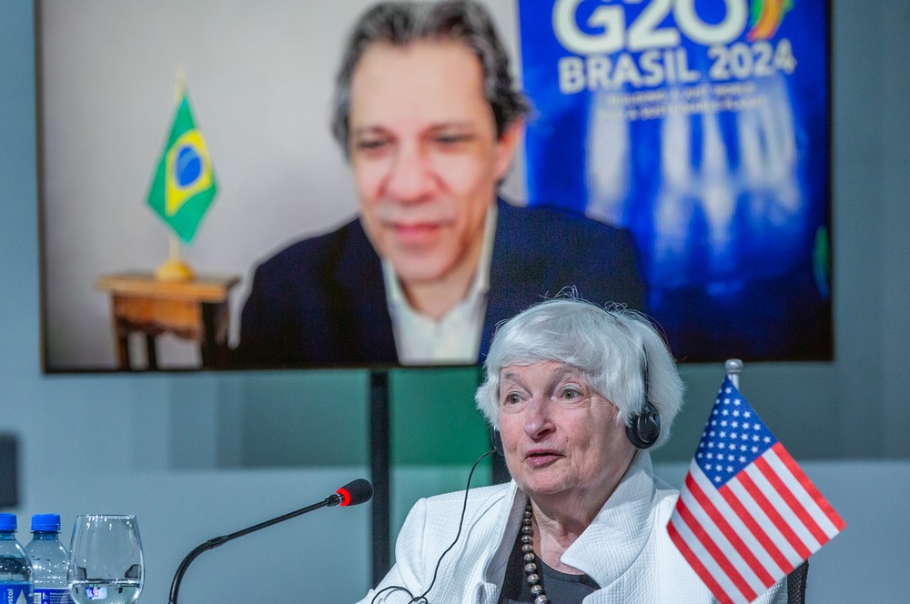 Janet Yellen: economia americana dá sinais de resiliência, não deve passar por recessão em 2024 e inflação está convergindo para a meta — Foto: Diogo Zacarias/MF