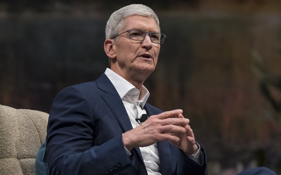 Tim Cook, CEO da Apple: resultados refletiram “a maneira duradoura como nossos produtos vêm ajudando nossos usuários a adequar esse momento às suas vidas” — Foto: David Paul Morris/Bloomberg