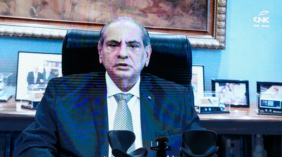 Em mensagem de vídeo, o presidente da CNC, José Roberto Tadros, destacou a oportunidade de refletir sobre como as inovações fortalecem os negócios — Foto: Reprodução