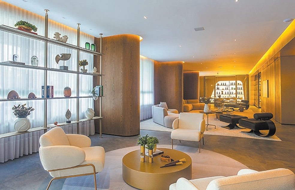 Interior do empreendimento City 23, em Goiânia, com design do estúdio Pininfarina, um dos mais valorizados do Centro-Oeste — Foto: CITY SOLUÇÕES URBANAS/DIVULGAÇÃO