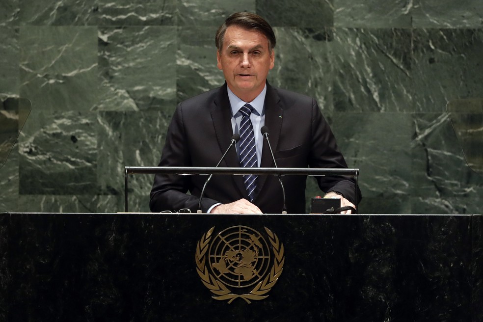 Bolsonaro na ONU em 2019 — Foto: Richard Drew/AP Photo