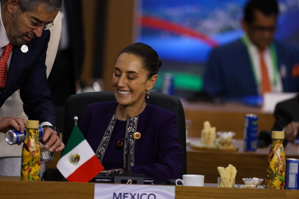 A presidente do México, Claudia Sheinbaum, durante abertura do G20 — Foto: Tomaz Silva/Agência Brasil