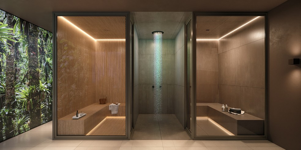 Com diversidade de plantas, o condomínio AEterna tem opções de bem-estar e bar no “rooftop” — Foto: GLOBAL REALTY BRASIL/DIVULGAÇÃO