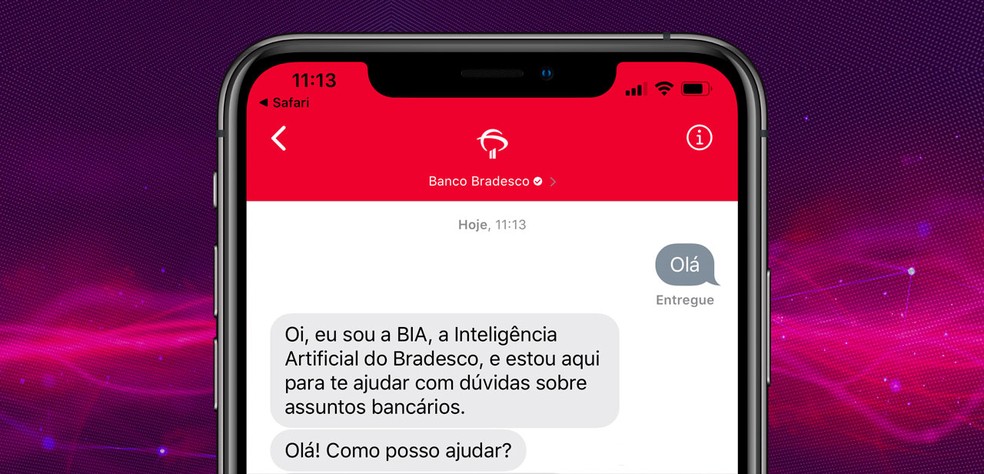 Chat com a BIA, a inteligência artificial do Bradesco — Foto: Reprodução/Bradesco