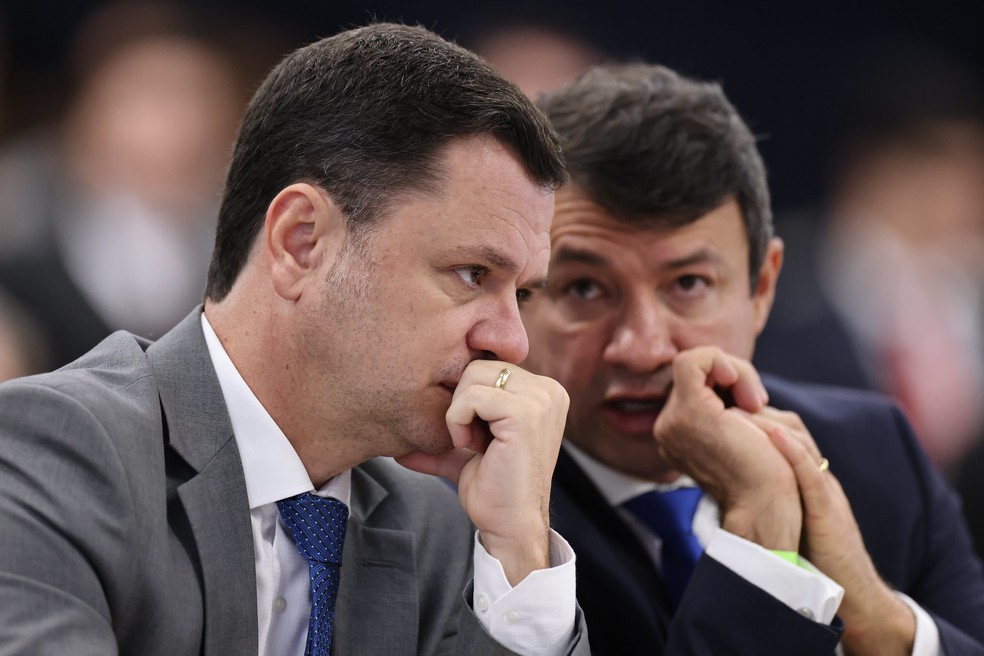 Anderson Torres durante interrogatório da trama golpista no STF, em junho — Foto: Ton Molina/STF