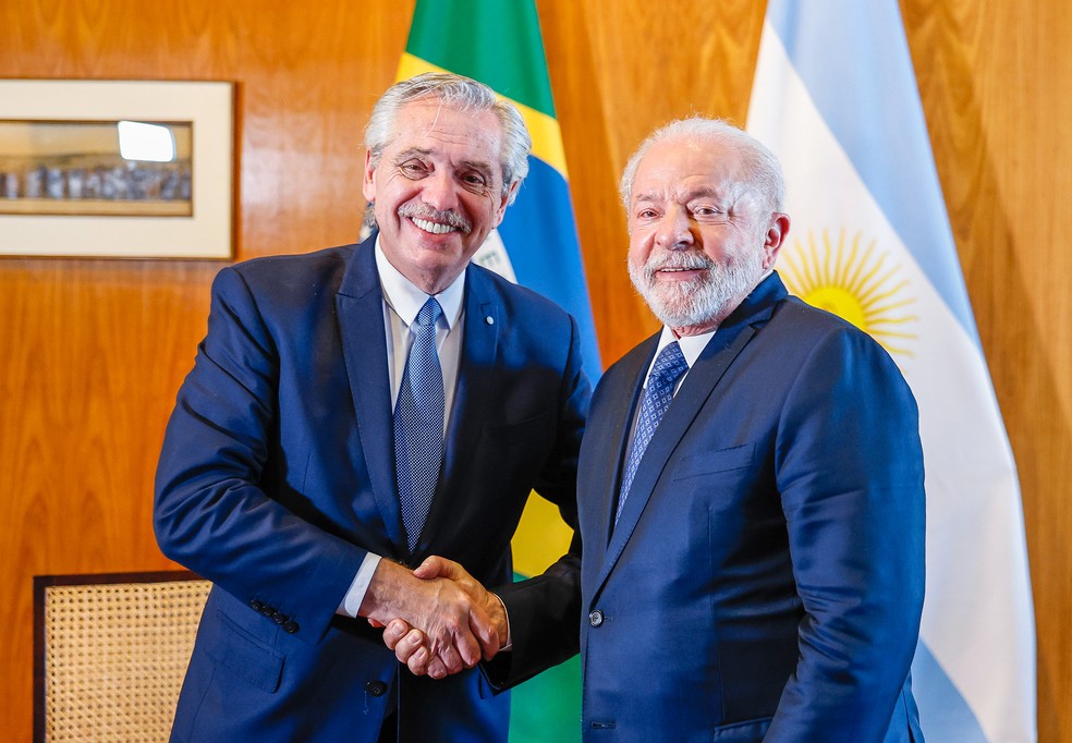 Lula e o presidente da Argentina, Alberto Fernández, no Itamaraty — Foto: Ricardo Stuckert/PR