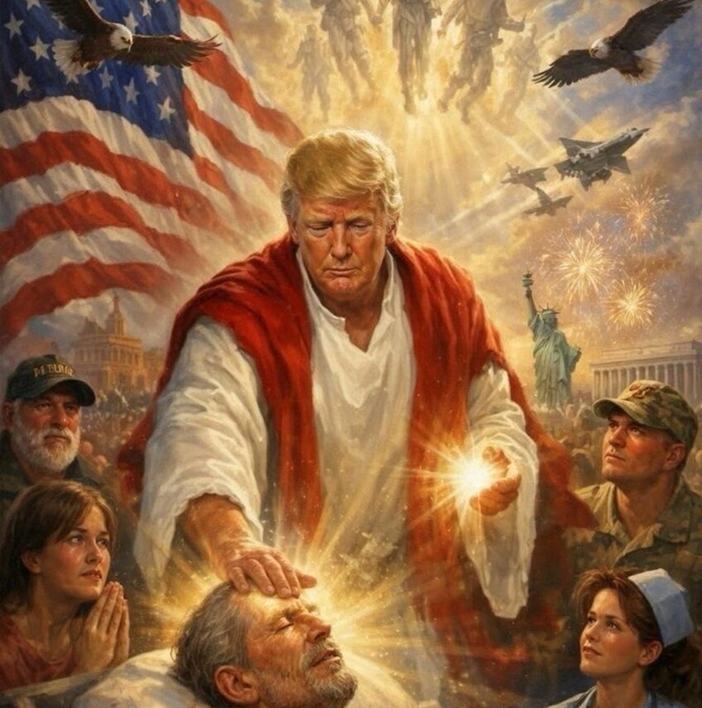 Meme publicado por Trump, que evoca Jesus, causou forte reação negativa  — Foto: Truth Social