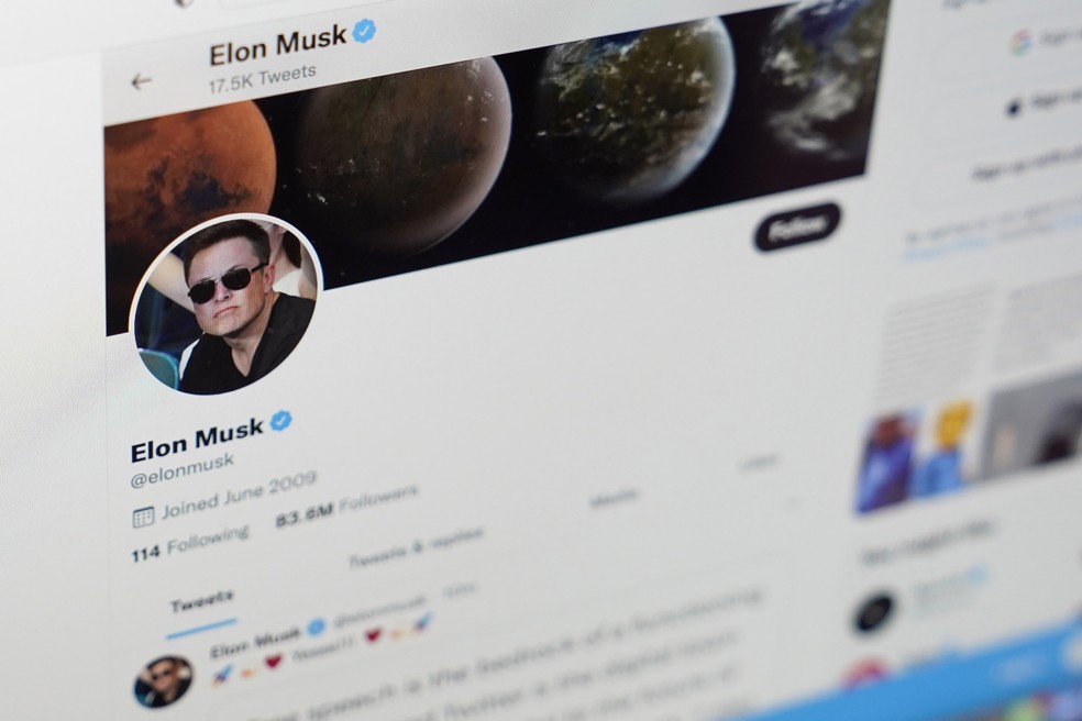 Perfil de Elon Musk no Twitter — Foto: Eric Risberg/AP Photo