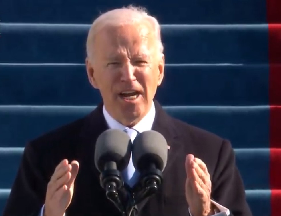 Joe Biden durante o discurso de posse — Foto: Reprodução