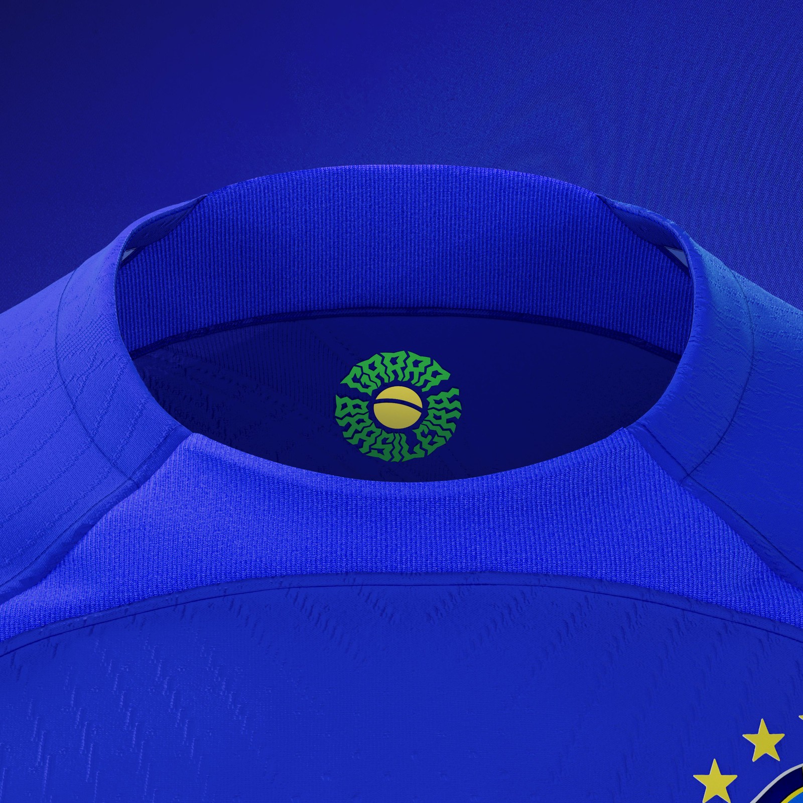 Detalhe da gola do uniforme azul, com costuras reduzidas. Foto: Divulgação Nike