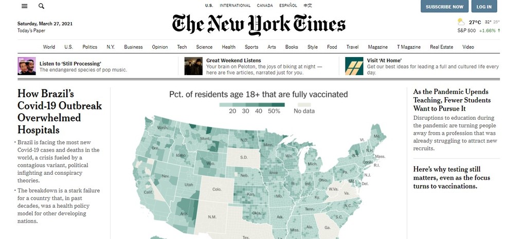 Colapso do Brasil na pandemia é destaque no New York Times Brasil